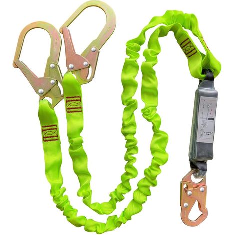 Corde de sécurité antichute intégrée de 1,8 mètre avec double absorbeur de chocs, double cadre et mousqueton Sangle haute résistance Convient aux travaux sur toiture, de construction et d'échafaudag (1/5)