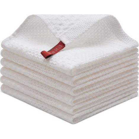Lot De 6 Pièces, Torchons De Cuisine,100% Coton, Très Absorbants, Durables, Doux Épais, Serviettes Thé Bar, Chiffons Vaisselle, Séchage Rapide sans Peluches, 34×34 cm, Blanc (1/5)