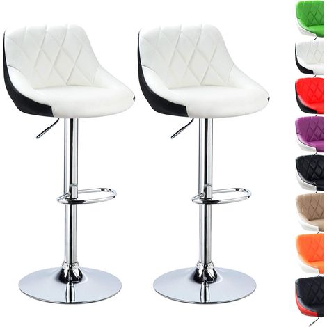 Skecten 2x Taburete de Bar de Cuero PU / Taburete Altura Ajustable / on Respaldo Asiento Acolchado / Blanco+Negro (1/5)