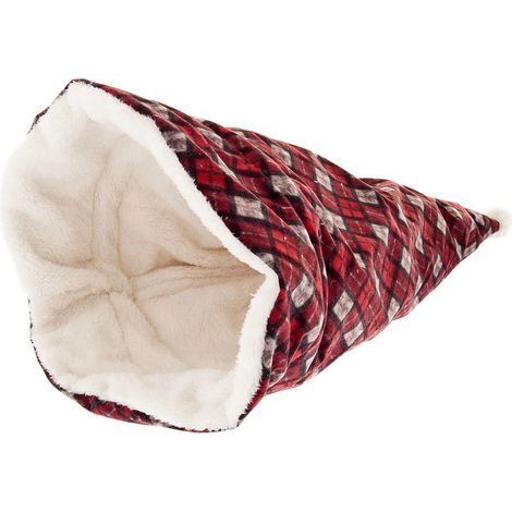 Cuccia tana a forma di cappello Babbo Natale con squicker sonoro per cani e gatti