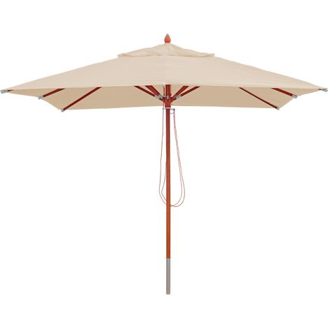 Gastronomie Holz-Sonnenschirm HHG-525, Gartenschirm, Polyester/Holz 14kg, eckig 3x3m Seilzug stoßsicher creme (1/5)