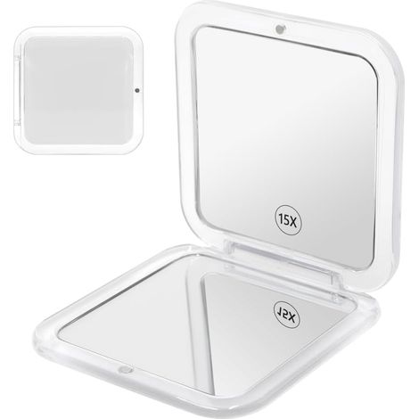 Miroir Portables Double Face avec Grossissement x 15 Miroir de Maquillage Pliable Compact Mini Miroirs de Maquillage pour Sacs à Main, Bureau (1/5)