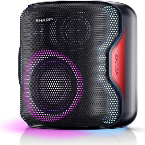 Sharp PS-921(BK) Speaker Bluetooth Portable avec lumières LED, 2.1 Audio et 3D. Mode duo pour le couplage avec d'autres PS-921 en stéréo (TWS) Résistant aux éclaboussures (IPX5) Convient à la plage et