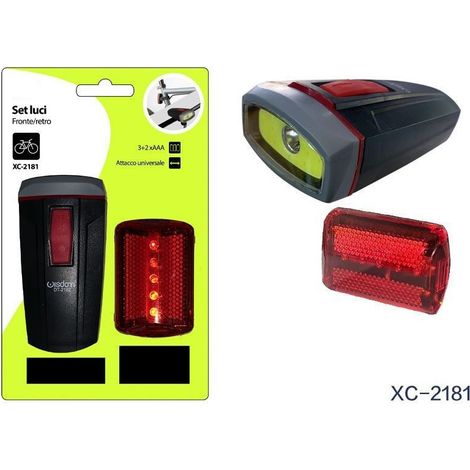 TRADE SHOP - Set Di Luci Led A Batteria Anteriore Posteriore Bici Attacco Universale Dt-2181 - (1/5)