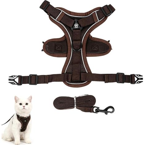 Arnés para Gatos con Correa, 150 cm, A Prueba de Escapes, Ajustable, Malla Transpirable con Tiras Reflectantes, para Gatos y Perros pequeños, Marrón (1/5)