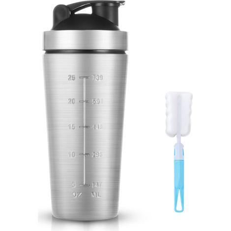 Shaker à protéines en acier inoxydable, 900 ml, avec graduation, balle de mixage et brosse en mousse, Shakers – Sans BPA, anti-fuite, durable et sans odeur, pour protéines, régime, milk-shakes (1/5)