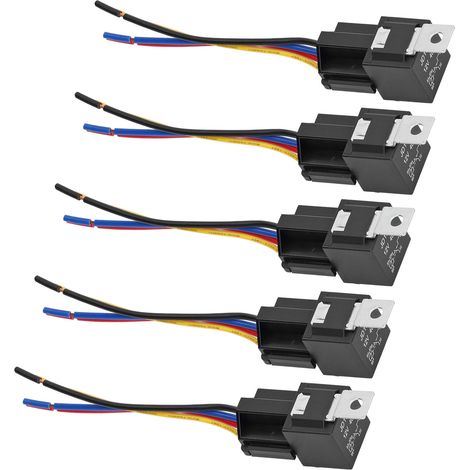 Kit de 5 relais automobiles 12 V 40 A à 5 broches et 5 fils avec embase à verrouillage pour véhicule (1/5)