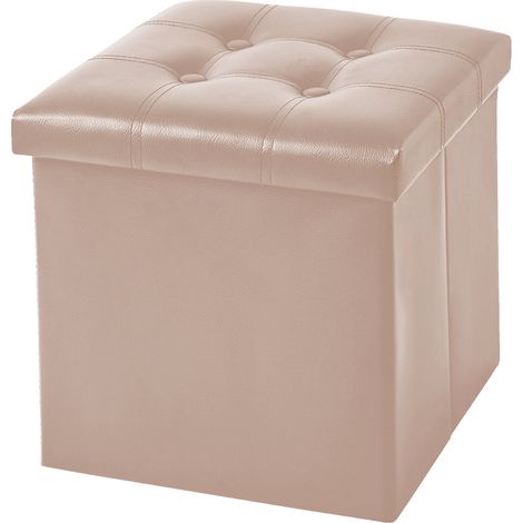 Pouf Contenitore In 2 Misure Medio 38x38 - Grande 50x50 Quadrato Portaoggetti In Ecopelle Poggiapiedi Salotto Sgabello Pouff Camera Design Con Coperchio Tortora - 50x50x50