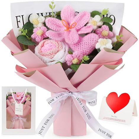 Tenn Well Bouquet de Fleurs au Crochet, Cœur Rosa Tulipe Rose Fleurs (1/5)