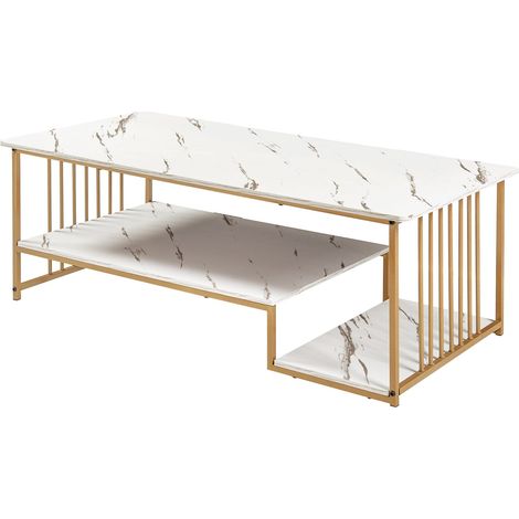 Table basse console d'appoint effet marbre blanc or (1/5)