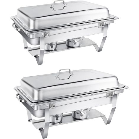 Chafing Dish Buffet 9L, Set of 2 Stainless Steel Hot Keeping Containers (Rolled Edge Design) Food Warmer for Catering, Buffet and Party - Silver Square (1/5)