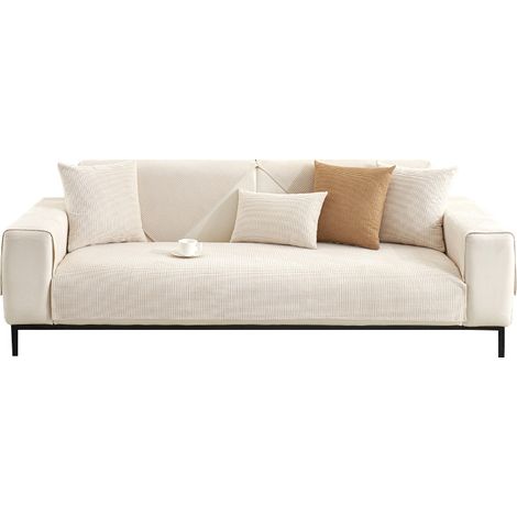 Housse de Canapé Imperméable à Texture Gaufre 90x210cm, Protège-Canapé Antidérapant Résistant aux Griffes, Housse 3 Places Crème Toutes Saisons (1/4)