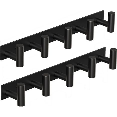 Porte-manteau mural à 5 crochets, crochets muraux robustes en acier inoxydable pour serviettes, manteaux et sacs, porte-chapeaux, cintres, crochets porte-serviettes pour salle de bain, (noir, lot de (1/5)