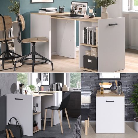 Bureau Adam, Greige/Chêne Artisan, 60 x 50.4 cm extensible, Vicco
