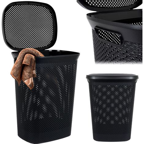 Cesta de baño de plástico negra de 60 litros para ropa sucia, ropa interior y otros artículos. (1/5)