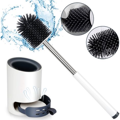 Jopassy Spazzola da bagno in silicone con manico lungo, spazzola da bagno per bagno, bianca (1/5)