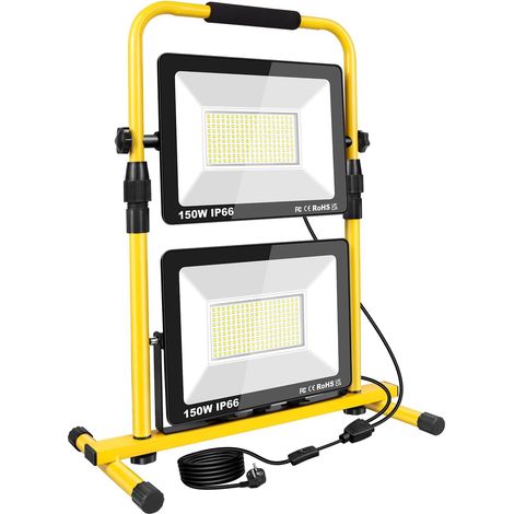 RIGIDON 300W Projecteur Led Chantier 30000LM Portable Lampe Chantier Led avec Prise Projecteurs de travail pour Travaux Atelier Garage Bricolage Construction Etanche IP66 6000K Blanc (1/5)
