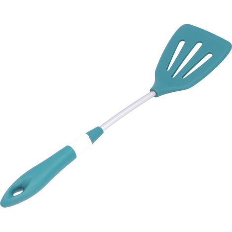 Set aus 5 Küchenutensilien aus Silikon und Edelstahl: flexibler Spatel, Suppenlöffel, Schaumlöffel, langer Griff - Grün. (1/5)