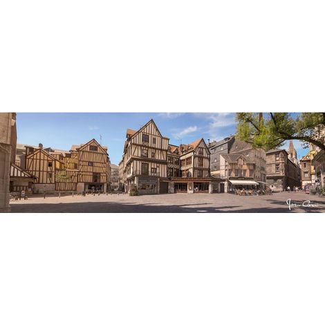 Tableau sur toile place Barthélémy de Rouen 30x97 cm - Impression sur Toile Murale Décorative - Image imprimée en HD sur Toile - Toile sur Châssis en Bois FSC - Fabriqué en France (1/4)
