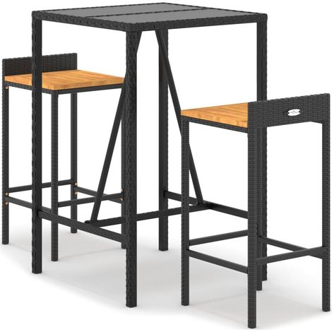 Maison Exclusive - Set Bar Giardino 3 pz Nero Polyrattan e Legno Massello Acacia (1/5)