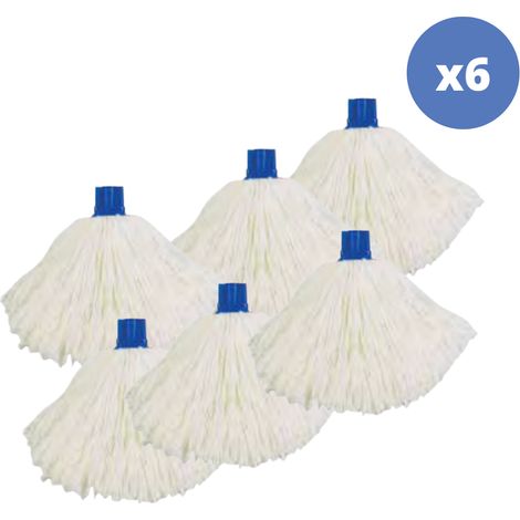 Juego de 6 flecos de fregona de recambio en microfibra 150gr punta hexagonal Blanco MSV