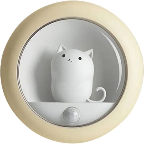 Niedliches Katzen-Nachtlicht mit Bewegungssensor für Katzenliebhaberinnen, mit integriertem Magneten, wiederaufladbarem Akku und 2 Helligkeitsstufen, gelb