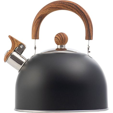 Hervidor silbante para la estufa, fabricado en acero inoxidable, con mango de imitación de madera. (1/4)