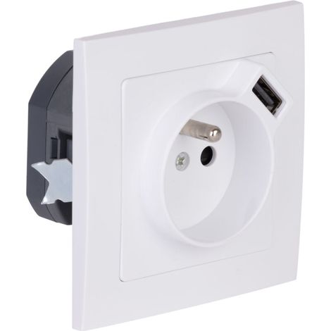 Prise + USB A encastrés + plaque de finition Kalya - Blanc - (1/5)