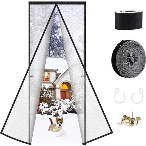80X200cm Rideau de Porte Isolant Thermique Magnétique en Matériau EVA, Imperméable et Coupe-Vent, Fermeture Automatique, avec Velcro, pour Balcon Cuisine Chambre(Style Cube d'eau) (1/5)