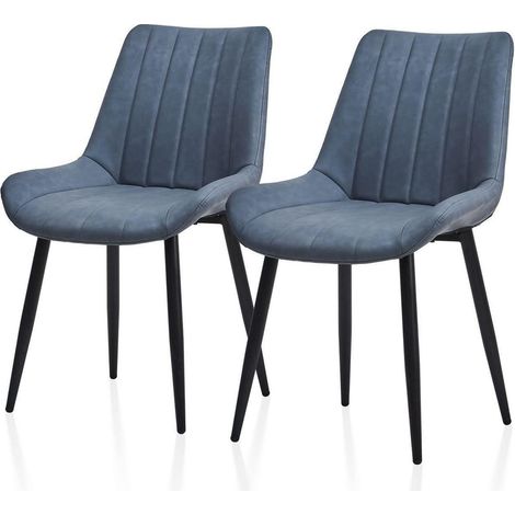 Esszimmerstühle 2er Set Kunstleder Blau, gepolstert, mit Metallbeinen (1/5)