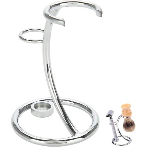 Supporto per rasoio e pennello in metallo, supporto per rasoio resistente, kit di strumenti da barba professionale, design curvo 2 in 1 per uomo, per casa e viaggio (argento) (1/5)