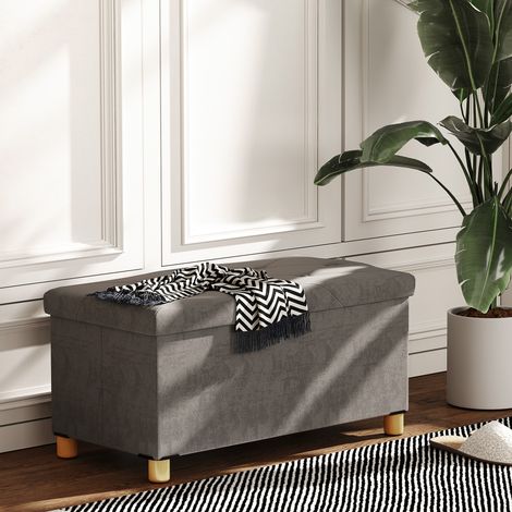 Aufbewahrungsbank, 67 l Fassungsvermögen, 76 x 38 x 38 cm, Samtbezug, Tragkraft 120 kg, für Wohn- oder Schlafzimmer, Grau