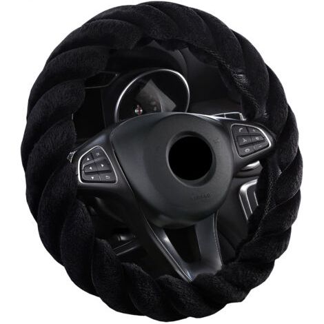 QORVA-Housse de Volant Auto Chaud Hiver, Chaud Cache de Volant, Housse de Volant de Voiture en Peluche, Housse de Volant de Voiture d'hiver, Hiver Couvre Volant, pour Volant 37-38cm(Noir) (1/5)