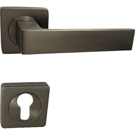 Maniglia per porte su rose quadrate in alluminio " ELODIE " Colore bronzo + 2 rose a cilindro