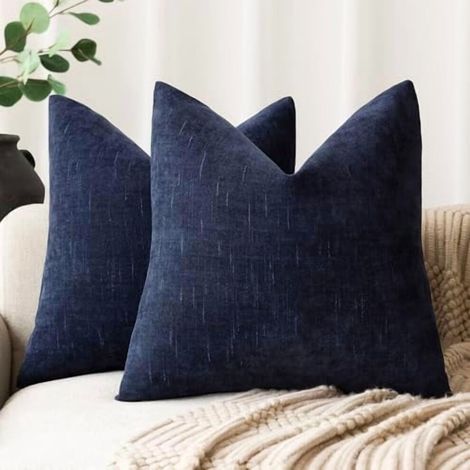 Paquete de 2 fundas de almohada cuadradas de 20x20 pulgadas en color azul marino, textura suave, cierre de cremallera, decoración de estilo rústico – compatibles con rellenos de almohada de tamaño est