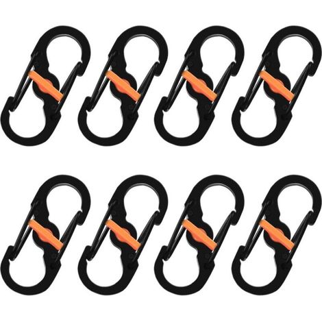 8 S-förmige Karabiner, Metall-Schnapphaken, Mini-S-förmige Karabiner, schwarze Edelstahl-Ringkarabiner für Reisen, Camping, Wandern und Angeln