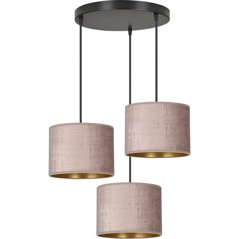 Lampada a Sospensione Hilde, Acciaio verniciato a polvere, Tessuto, Nero, Rosa, 42x100x50 cm