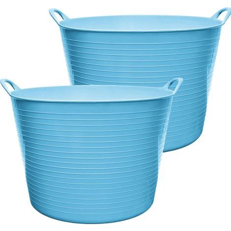 Garronda Set of 2 flexible polypropylene buckets, 42 L, universal containers for home, garden, garage, workshop, storage chest, transport, sturdy integrated handles, GD-0183 (Blue) (1/5)