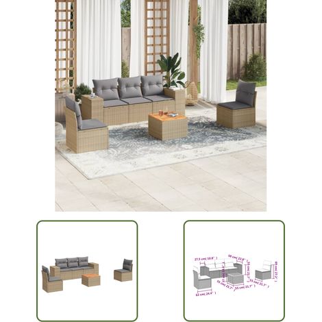The Living Store Salon de jardin avec coussins 6 pcs beige résine tressée - Ensemble Salon De Jardin - Meuble Extérieur - Résine Tressée - Rotin Synthétique - Mobilier De Jardin