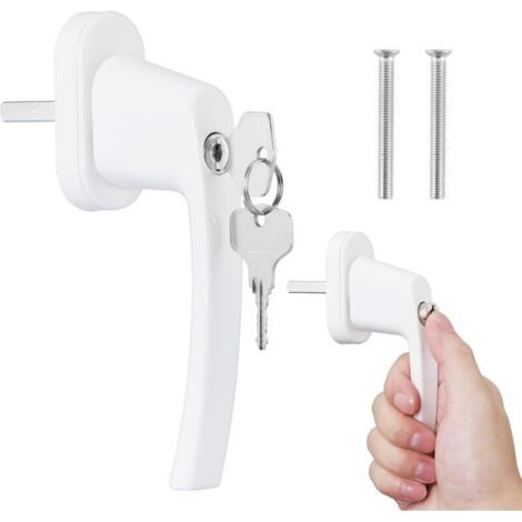 Window Handle with Lock 35 mm Secure Handle with Key for Windows, Child Protection, White Aluminum (1/5)