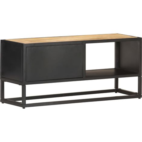 Meuble TV Banc TV Armoire TV avec porte sculptée 90x30x40 cm Bois de manguier brut