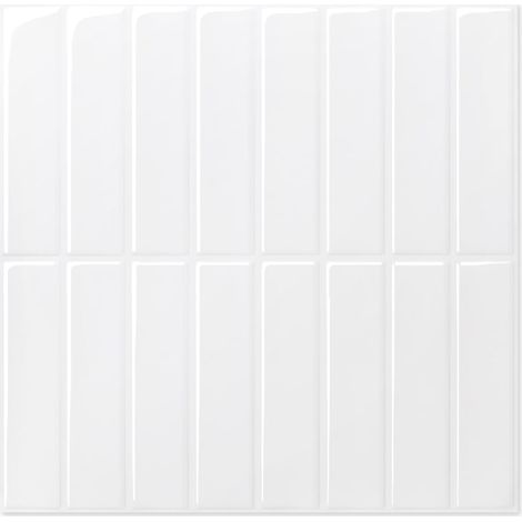 Crédence Adhésive Pour Cuisine Blanc, 10 Pièces, Carrelage Adhesif Mural Salle de Bain, Vinyle 3D Métro Autocollant Carrelage Adhesif, imperméable, 30,5x30,5cm, Ligne droite verticale (1/5)