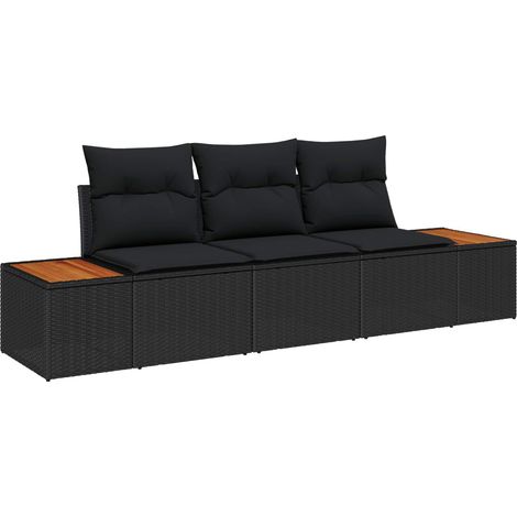 Garden Sofa Set with Cushion 3 pcs Black Poly Rattan vidaXL