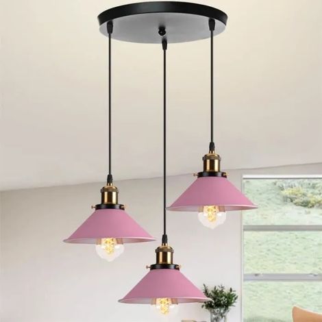 U-Do Suspension Luminaire Rétro 3 Têtes Lustre Cage en Fer Rose Lampe Disque Noir E27 22CM décoration Salle à Manger Cuisine (1/4)