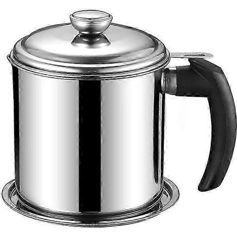 Récipient à graisse en acier inoxydable avec passoire, pot à huile de 3 litres (101 oz) avec couvercle et poignée ergonomique pour le stockage des graisses de cuisson 2025 (1/3)
