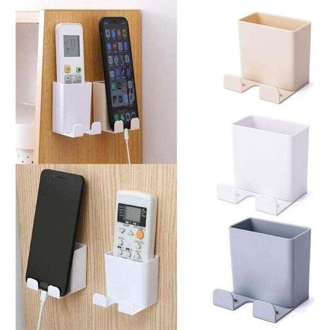 3-teiliges Wand-Handyhalter-Set, ABS mit Haken, Wand-Organizer-Box für Handy-Ladestation, Aufbewahrungsbox für Fernbedienung (A)-Crezuo (1/4)