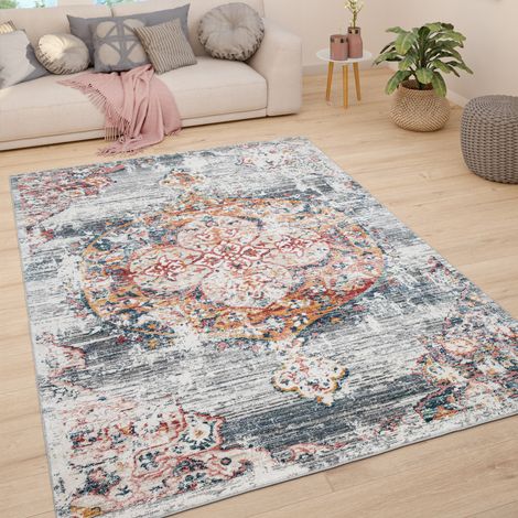 Paco Home Teppich Wohnzimmer Kurzflor Vintage Pastell Modernes Orientalisches Muster 60x100 cm, Grau