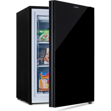 Klarstein Pluto Gefrierschrank - 1 Kühlzone, Thermostat mit 5 Stufen, 0 bis -18 °C, mit Glasfront, höhenausgleichende Füße, geräuscharmer Betrieb, 80 Liter Gesamtvolumen, schwarz (1/5)