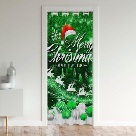 Noël Rideaux Interieur Salon Chambre Rideau De Porte 132x203cm Noël Flocons De Neige Elk Luxe Rideaux Interieur Salon Chambre Vert Happy Nouvel an Rideau Occultant - 132x203cm(LxH) (1/5)