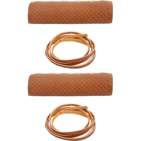 Poignées moto universelles cuir synthétique fibré vintage antidérapant 2 wraps guidon marron (1/5)
